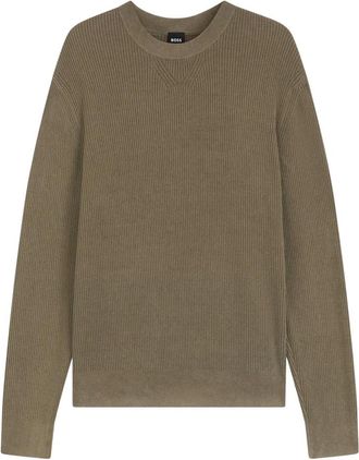 HUGO BOSS P-Horso Ribgebreide Trui met Fluweel-Effect - Heren - Ronde hals truien - Bruin - S - Truien & Vesten
