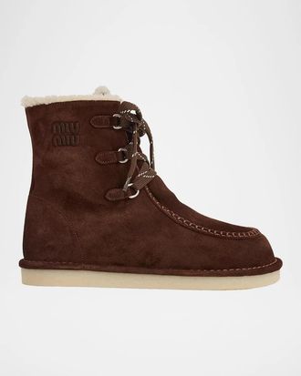 Miu Miu Suede Shearling-Lined Ankle Boots