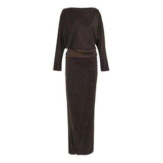 Cortana Boat-neck Wrap Maxi Dress - female - Cortana - Maxi Dresses - Brown - 2XS - Dresses