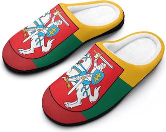 Generic Lithuania Flag Lithuanian Emblem Mens Slippers Slip On Comfortable Fleece Cotton House Shoes Winter