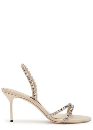 PARIS TEXAS Lidia 70 Crystal-embellished Crepe Sandals - Ivory - 37 (IT37/ UK4)