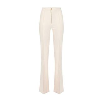 Elisabetta Franchi Wide Trousers, female, Beige, Size: 2XL Trousers in double layer cr&ecirc;pe with zip