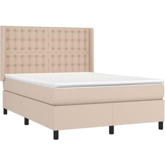 vidaXL Vidaxl - Cama Box Spring Con Colch&oacute;n Cuero Sint&eacute;tico Capuchino 140x200cm