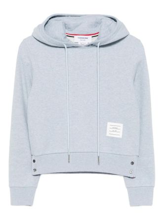 Thom Browne logo-patched hoodie - women - Cotton - 38 - Blue