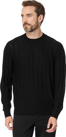 A|X Armani Exchange Wool Mix Textured Sweater Mens Sweater Black : SM, Acrylic/Wool