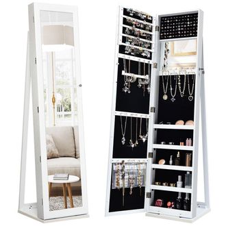 Costway Costway 3in1 Jewelry Cabinet FullLength Mirrored Jewelry Armoire Jewelry Organizer in White