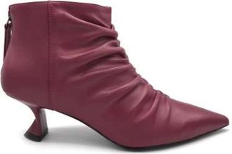 Jeannot Rode Leren Enkellaarzen met Rits - Dames - Laarzen met Hak - Rood - 39 EU - Leer - Schoenen