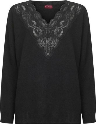 Gucci V-neck Knitwear, female, Black, Size: M V-neck Knitwear