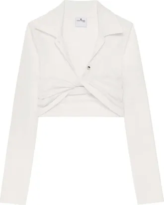 Courr&egrave;ges White Solid Peaked Lapel Top