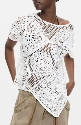 Desigual Openwork Knit Top in Off White at Nordstrom, Size Medium