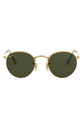 Ray-Ban Icons 50mm Round Metal Sunglasses in Gold/Green at Nordstrom