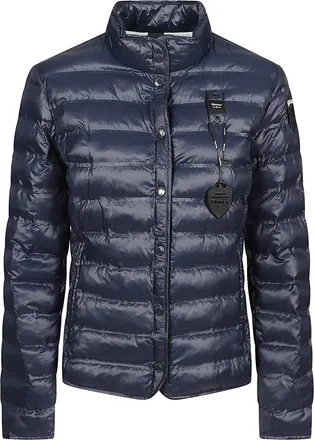 Blauer Moon Light Blue Puffer Jacket With Stand-Up Collar And Zippered Pockets