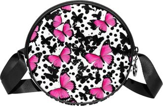Generic Circle Crossbody Bag for Women, Butterfly Small Sling Bag Daypack with Zipper Adjustable Shoulder Straps Casual Ladies Girls Round Purse
