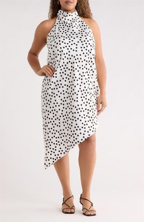 Renee C Polka Dot Asymmetric Hem Satin Halter Dress in Ivory at Nordstrom Rack, Size 1 X
