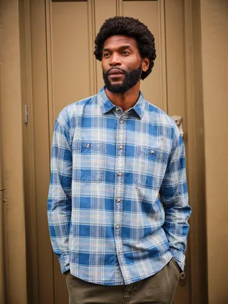 Fat Face FatFace Afton Indigo Blue Long Sleeve Relaxed Fit Indigo Check Shirt
