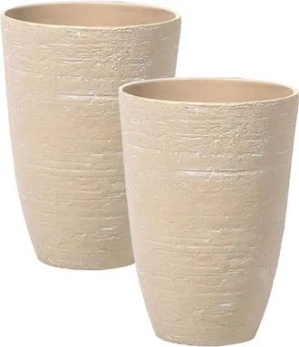 Beliani Conjunto De 2 Macetas De Mezcla De Piedra Beige Arena 35 Cm Exterior Camia