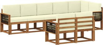 vidaXL Conjunto De Sof&aacute;s De Exterior 8 Uds. Natural Y Crema Poli&eacute;ster Vidaxl