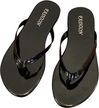 Generic Stylish Women Thong Sandals Slip On Flat Summer Beach Casual Comfortable Footwear Fashionable Open Toe Slides (Black, 3.5)