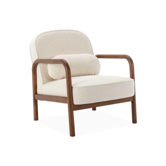 Sweeek Sill&oacute;n escandinavo de madera de hevea en tejido borreguito, crema