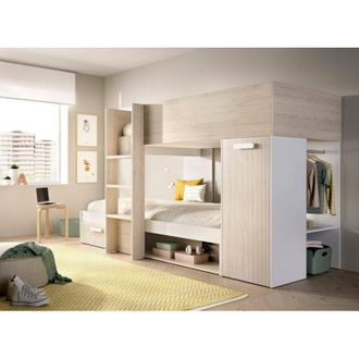 Dmora Composici&oacute;n Del Dormitorio Focalone, Dormitorio Completo, Dormitorio Infantil, Conjunto De Muebles De Puente, 246x112 H150 Cm, Blanco Y Roble - Dmora