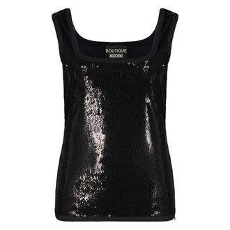 Moschino Sleeveless Tops, female, Black, Size: XS Sequin Top