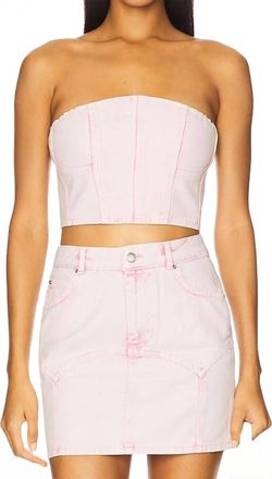 Fleur du Mal Denim Bustier Top In Pink