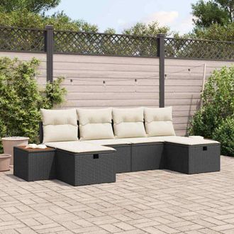 vidaXL Conjunto De Sof&aacute; De Jard&iacute;n Con Coj&iacute;n 6 Pcs Negro Polirat&aacute;n Vidaxl