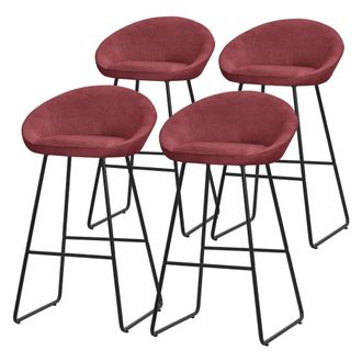 ML Design Set de 4 Taburetes de bar rojos 75 cm funda tela y estructura met&aacute;lica