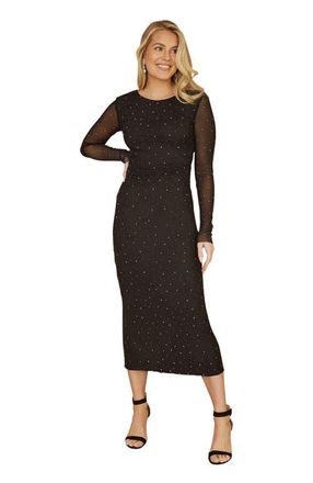 Yumi Sparkle Mesh Bodycon Midi Dress in Black at Nordstrom, Size 10