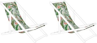 Beliani Conjunto De 2 Telas De Poli&eacute;ster Verde Blanco Rosa Para Tumbona De Jard&iacute;n Patr&oacute;n Flamenco Moderno Exterior Anzio / Avellino
