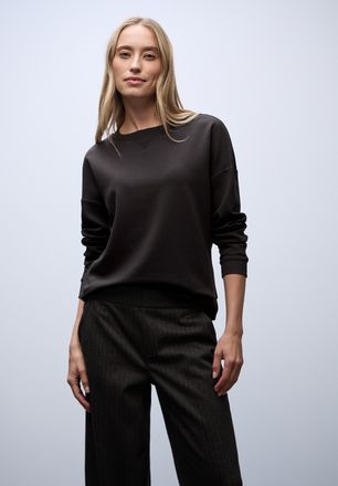 Street One Sweater STREET ONE, Damen, Gr. 36, schwarzest braun meliert, Sweatware, Obermaterial: 72% Polyester, 22% Viskose, 6% Elasthan, unifarben, l&auml;ssig gesch