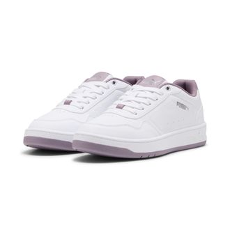 Puma Sneaker PUMA COURT CLASSY, Damen, Gr. 40,5, silber (puma wei&szlig;, plum jam, puma silber), Synthetik, Schuhe Sneaker, mit Schn&uuml;rung, Gummilaufsohle mit le