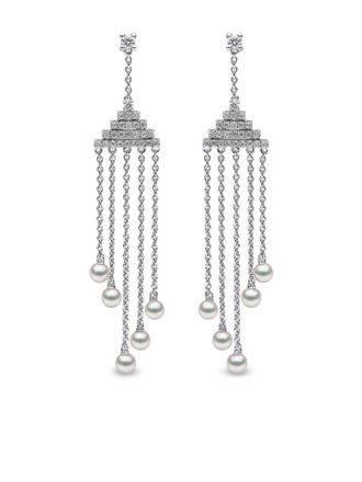Yoko London Orecchini Sleek in oro bianco 18 carati con diamanti e perle Sleek Akoya - Argento
