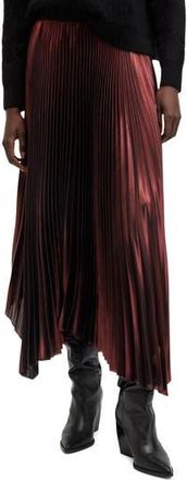 AllSaints Phia Metallic Pleated Skirt in Metallic Red at Nordstrom Rack, Size 12