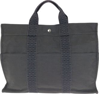 Herm&egrave;s Gray Polyamide Polyester Handbag Tote Bag (Pre-Owned)
