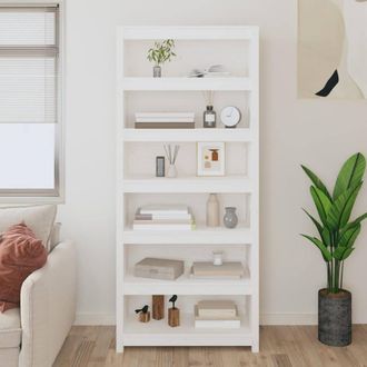 Berkfield Home Beautiful Book Cabinet White 80x35x183 cm Solid Wood Pine | Size: 80 x 35 x 183 cm