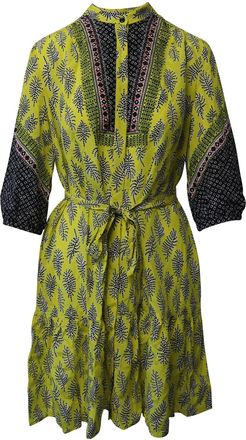 Saloni Tyra Printed Mini Dress in Yellow Silk Crepe de Chine