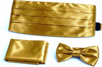 Generic L&L Adult Pre-Tied Bowtie Adjustable Cummerbund and handkerchief Pocket Square 3 pcs Set Satin Plain Solid (Gold)