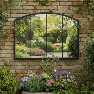 Melody Maison Black Arched Window Wall Mirror - 100cm X 70cm | Size: 100 cm X 70 cm