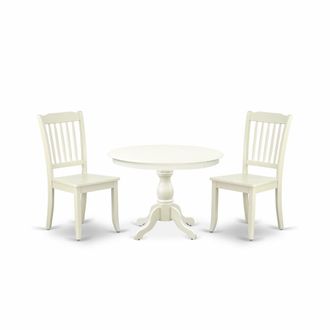 East West Furniture HBDA3-LWH-W 3 Piece Modern Dining Table Set - Linen White Breakfast Table and 2 Linen White Dining Chairs with Slatted Back - Linen White Finish