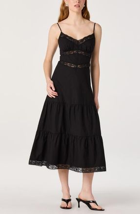 ASTR the Label Berenice Lace Detail Tiered Cotton Dress in Black at Nordstrom, Size X-Large