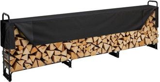 OEM Kaminholzregal Metall 386x36x117cm Brennholzregal Stahlrahmen Pulverbeschichtet Kaminholzunterstand 400kg Mit Wasserdichter Abdeckung Stapelhilfe Holz
