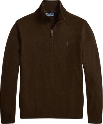 Polo Ralph Lauren Wool Quarter-Zip Sweater - Heren - Vesten met rits - Bruin - L - Wol - Hoodies & sweatvesten