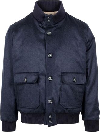 Barba Bomberjack met coltrui en ribdetails - Heren - Bomber jackets - Blauw - L - Kasjmier - Jassen