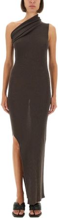 Rick Owens Brown Knitted One Shoulder Maxi Dress