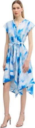 DKNY Flared Midi Jurk - Dames - Casual kleedjes - Blauw - M - Linnen - Kleedjes