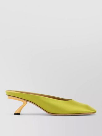 Ferragamo safi satin mules pointed toe sculptural heel