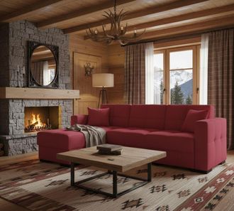 Dmora Sof&aacute; Cama Ddajca, Sof&aacute; Cama Rinconera Con Pen&iacute;nsula Reversible, Sof&aacute; Contenedor Para Sal&oacute;n Con Chaiselongue Y 2 Cojines, 230x150h81 Cm, Rojo - Dmora