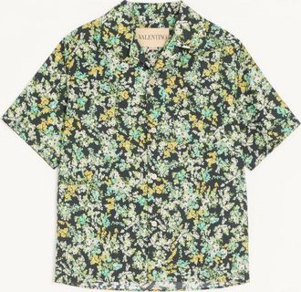 Valentino Camicia da bowling Valentino in popeline di cotone con stampa Papier Floral Uomo NERO/MULTICOLOR 44