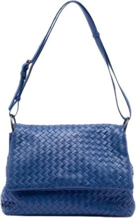 Bottega Veneta Pre-owned Cross Body Bags, female, Blue, Size: ONE SIZE Pre-owned Woven Leather Shoulder Bag